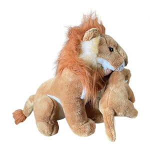 Lion With Baby Cub In Mouth Realistic Sitting Down Big 17" Stuffed Animal